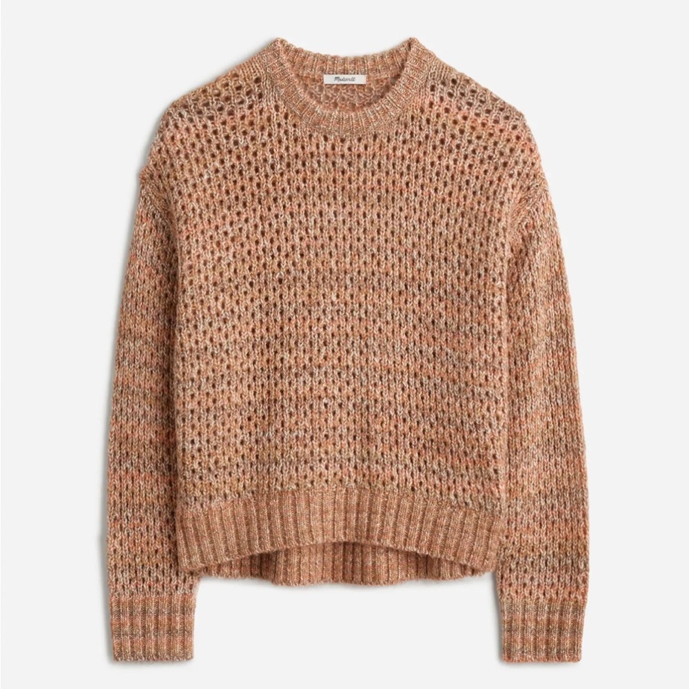 Madewell Space Dyed Open Knit Sweater Womens Small Ginger Cozy Chunky Wool Blend
